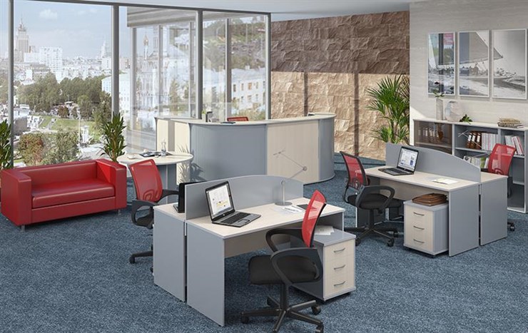Комплект офисной мебели IMAGO три стола, 2 шкафа, стеллаж, тумба в Саранске - изображение 1